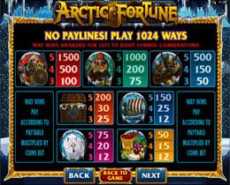 Arctic Fortune Paytable Screenshot